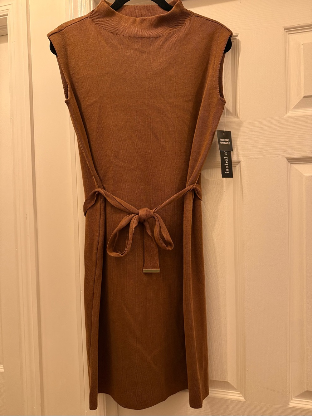 Sleeveless Tie-Waist Midi Dress in Warm Brown